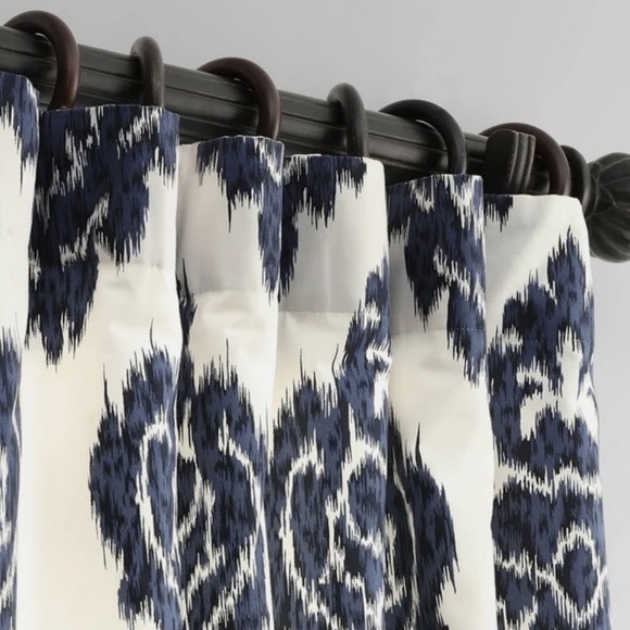2 Half Price Drapes Ikat Blue Navy Printed Curtain Lined Damask Cotton 50” x 96” - Picture 5 of 7